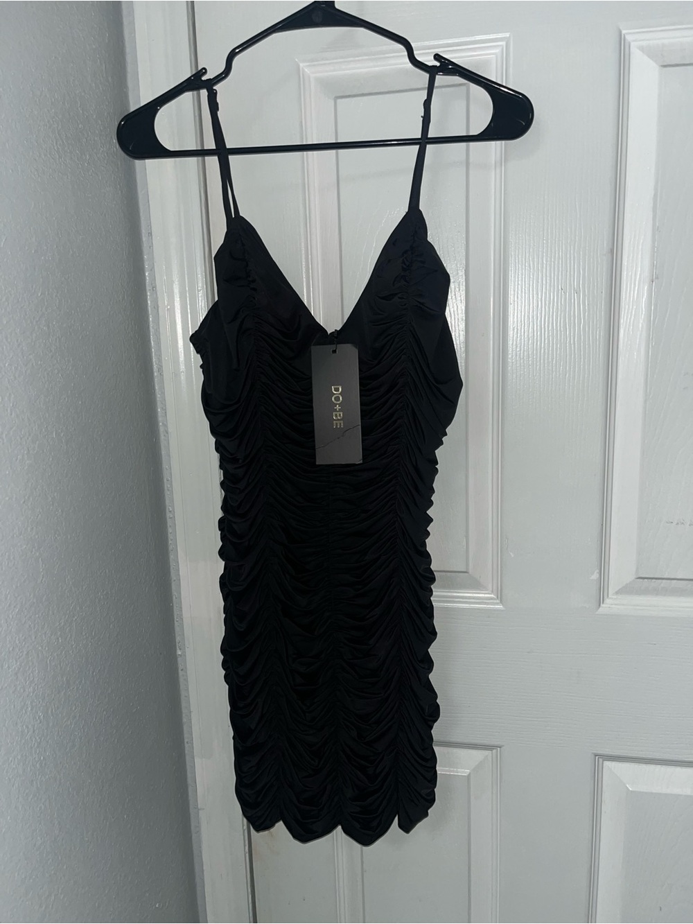 DO+BE Black Ruched Spaghetti-Strap Mini Dress
